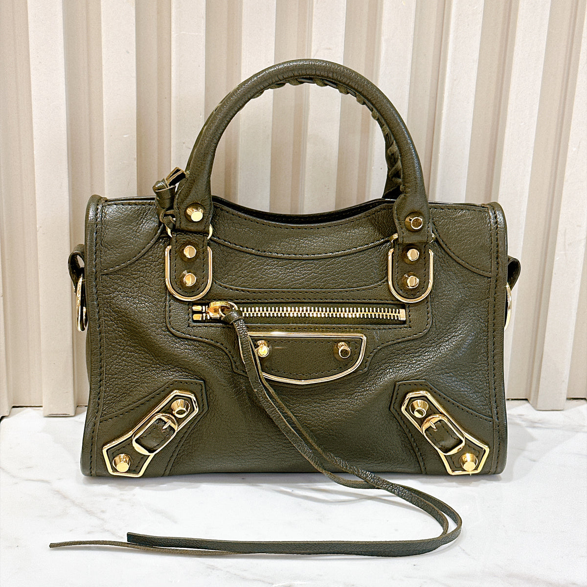Balenciaga City Mini in Khaki GHW