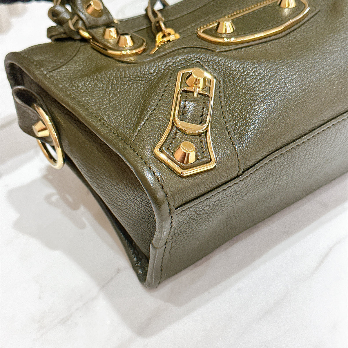 Balenciaga City Mini in Khaki GHW