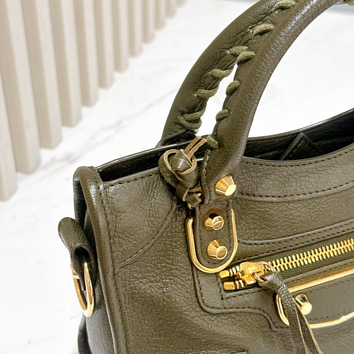 Balenciaga City Mini in Khaki GHW