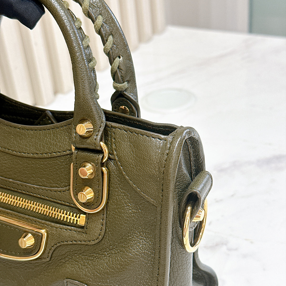 Balenciaga City Mini in Khaki GHW