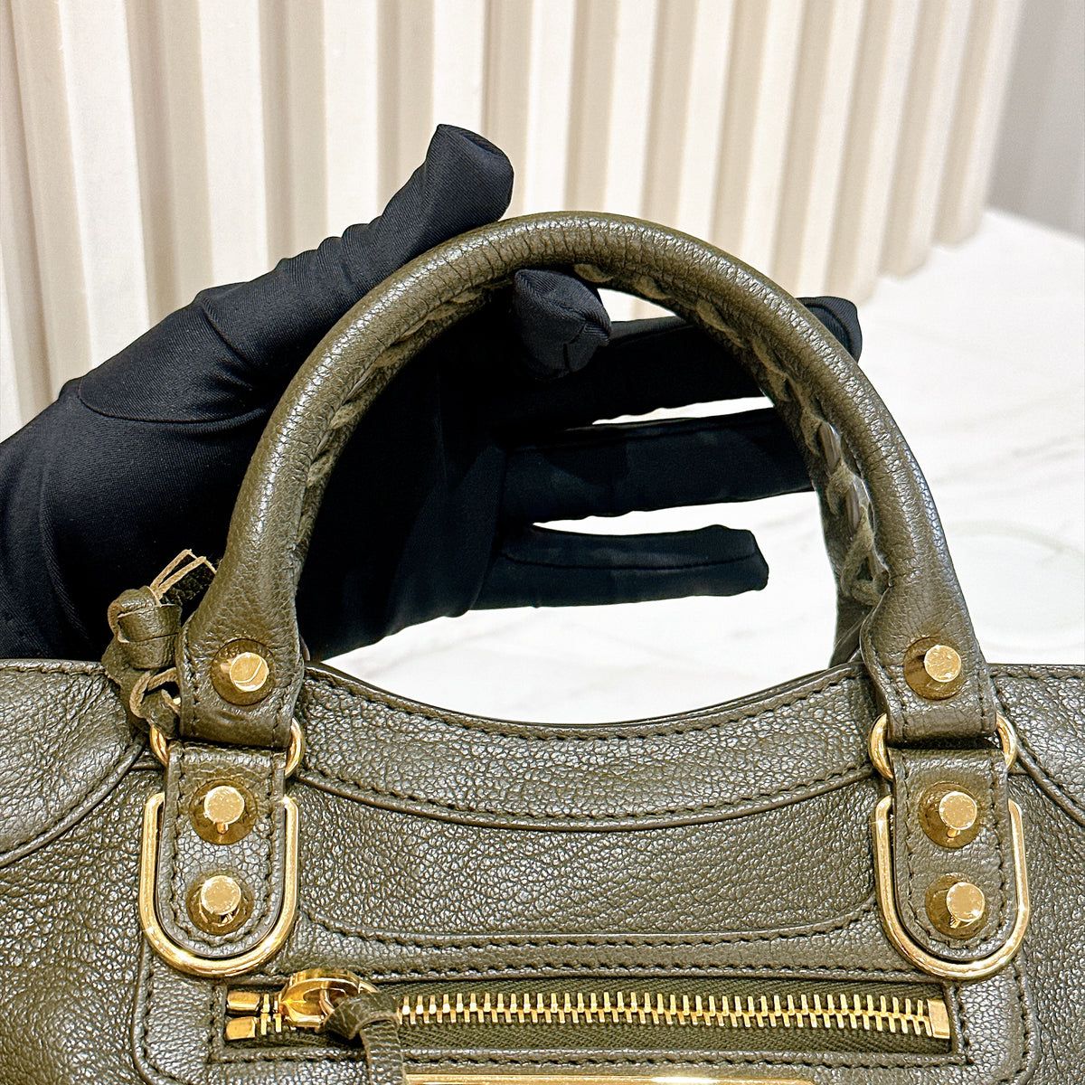 Balenciaga City Mini in Khaki GHW