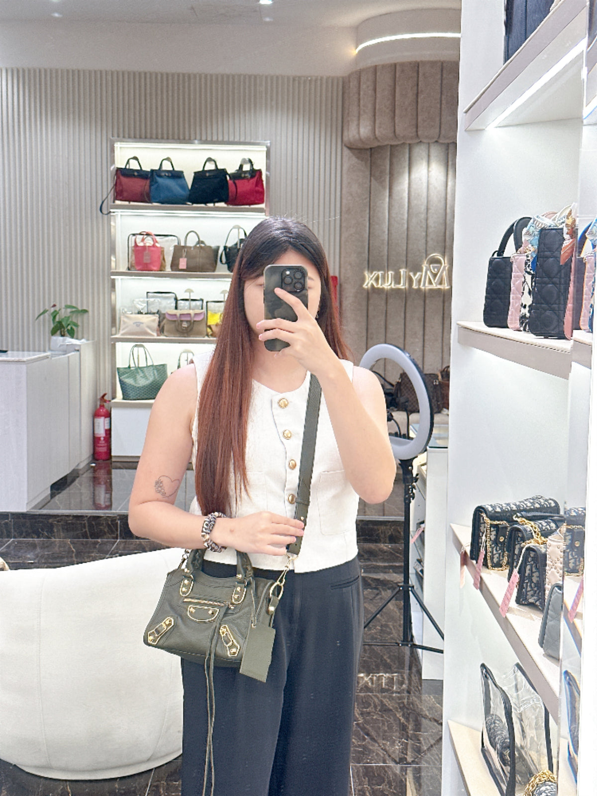 Balenciaga City Mini in Khaki GHW