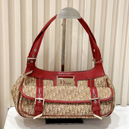 Dior Monogram Columbus Pocket Shoulder Bag in Beige / Red
