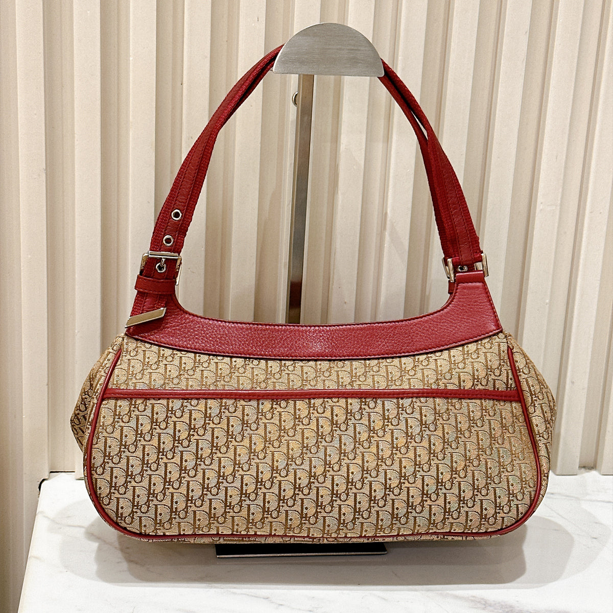 Dior Monogram Columbus Pocket Shoulder Bag in Beige / Red