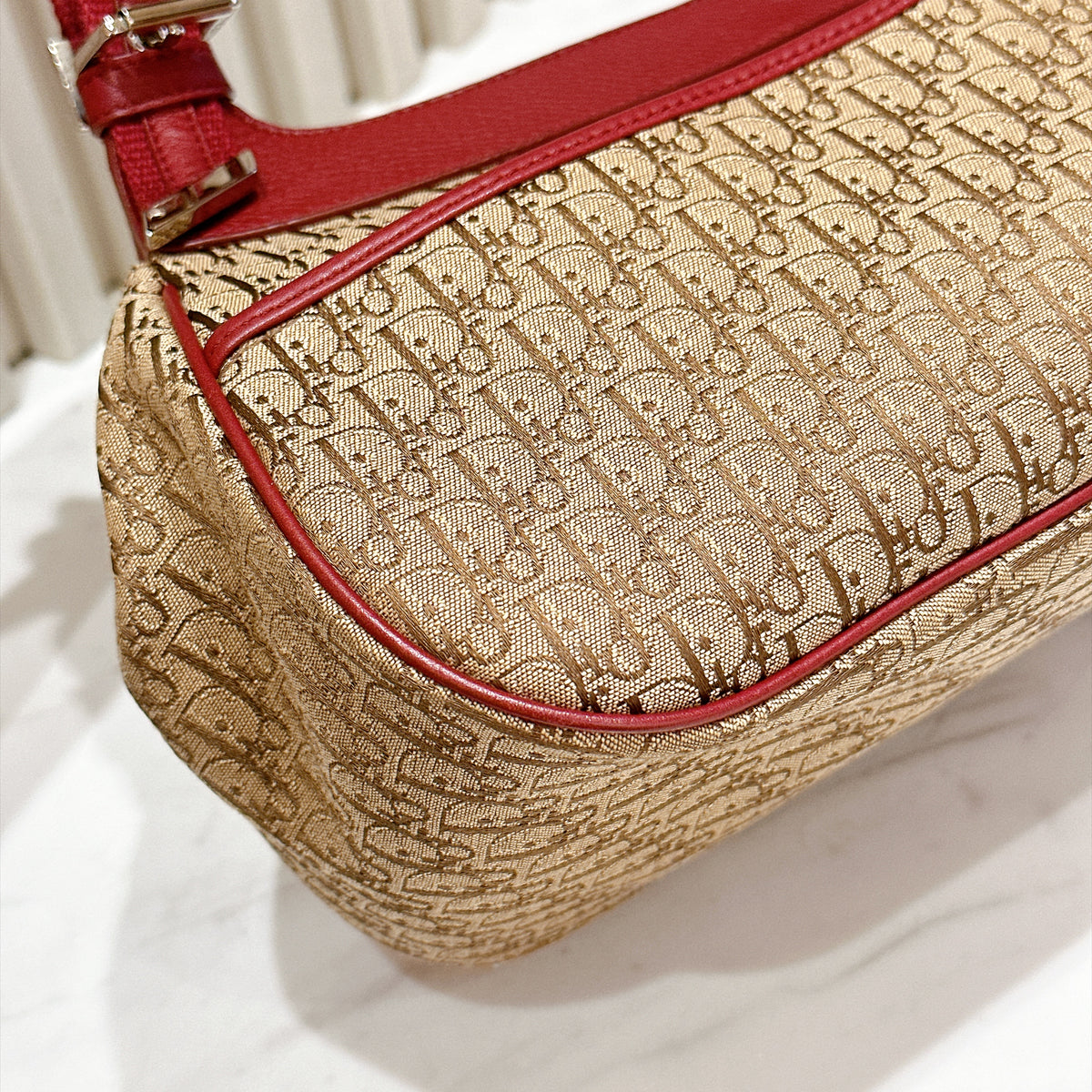 Dior Monogram Columbus Pocket Shoulder Bag in Beige / Red
