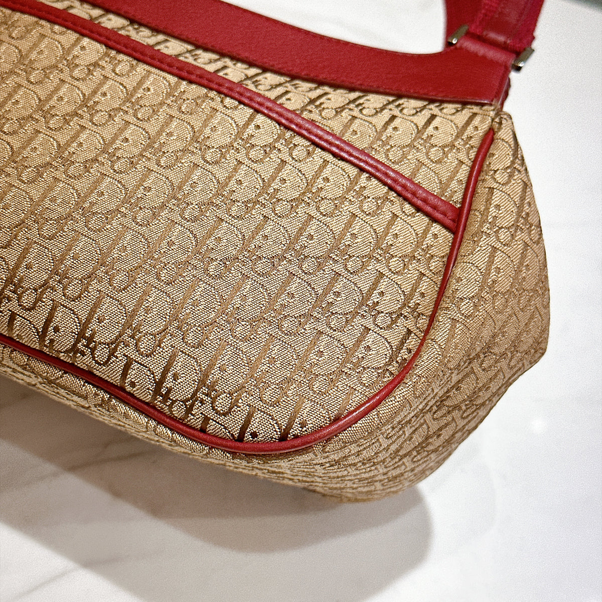 Dior Monogram Columbus Pocket Shoulder Bag in Beige / Red