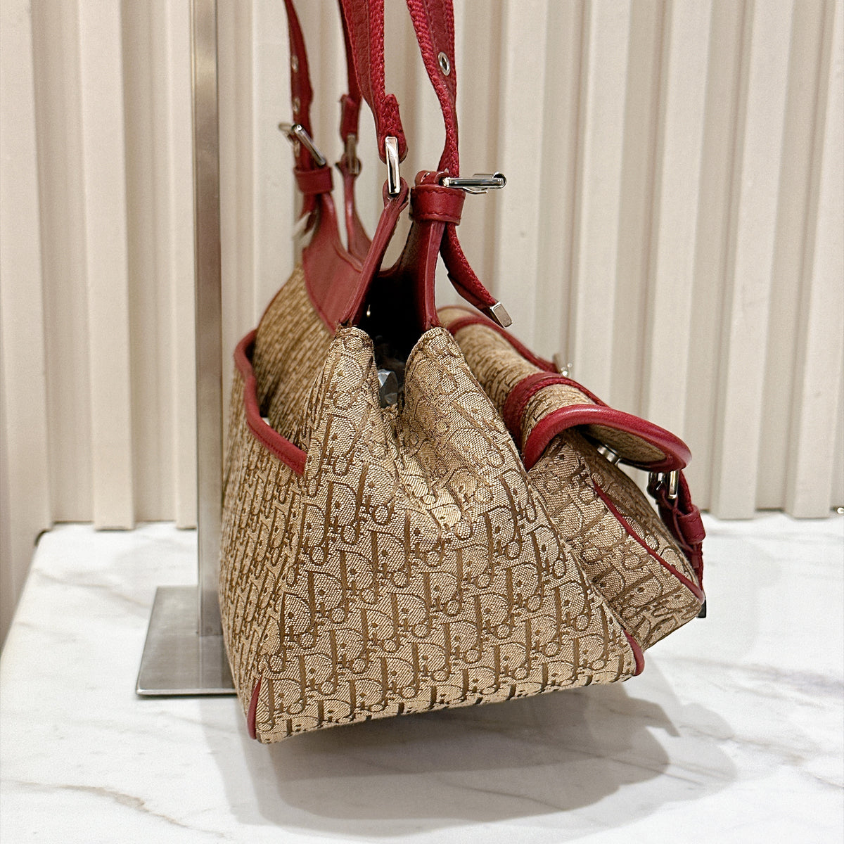 Dior Monogram Columbus Pocket Shoulder Bag in Beige / Red