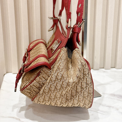 Dior Monogram Columbus Pocket Shoulder Bag in Beige / Red