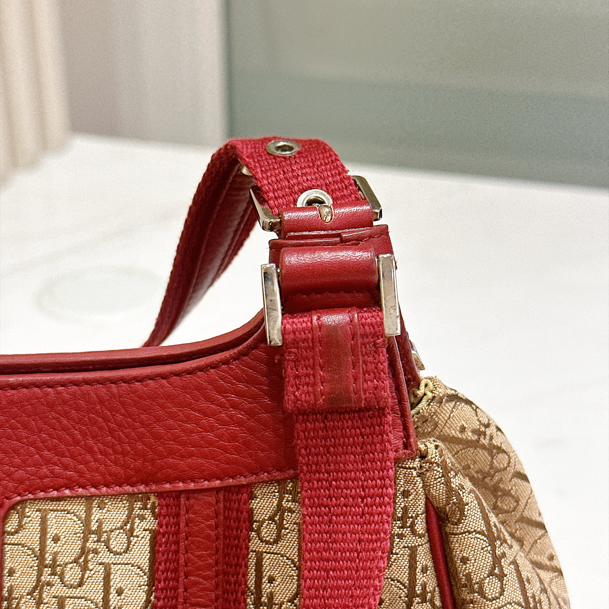 Dior Monogram Columbus Pocket Shoulder Bag in Beige / Red