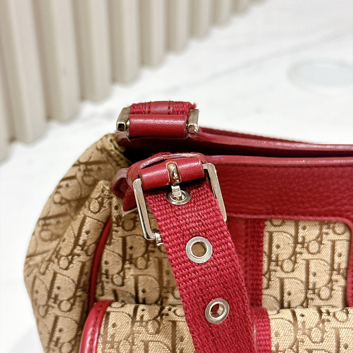 Dior Monogram Columbus Pocket Shoulder Bag in Beige / Red