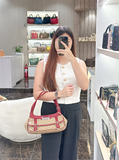 Dior Monogram Columbus Pocket Shoulder Bag in Beige / Red