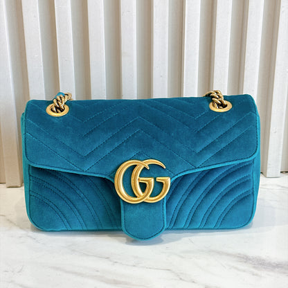 Gucci GG Marmont Small in Turquoise Velvet