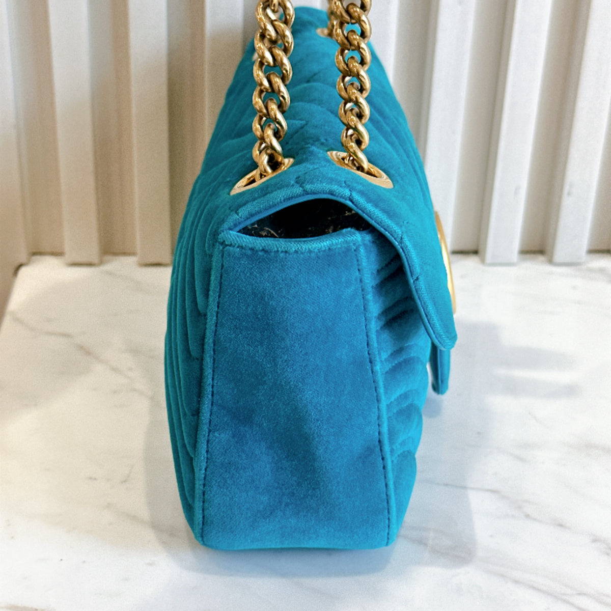 Gucci GG Marmont Small in Turquoise Velvet