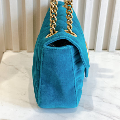 Gucci GG Marmont Small in Turquoise Velvet