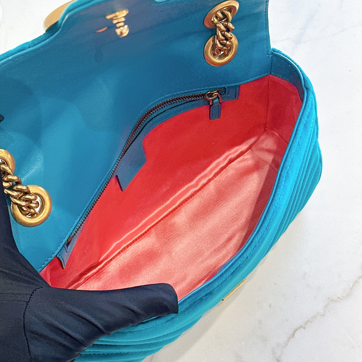 Gucci GG Marmont Small in Turquoise Velvet