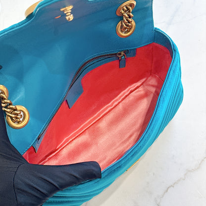Gucci GG Marmont Small in Turquoise Velvet