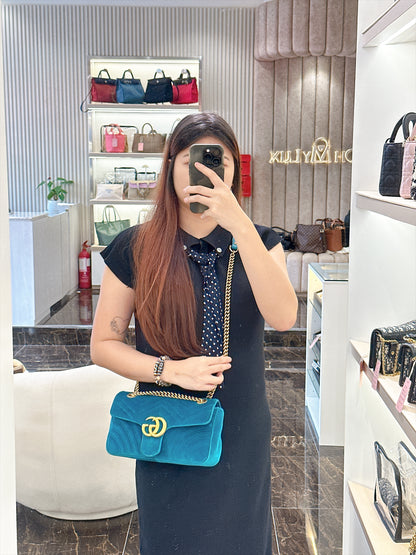 Gucci GG Marmont Small in Turquoise Velvet