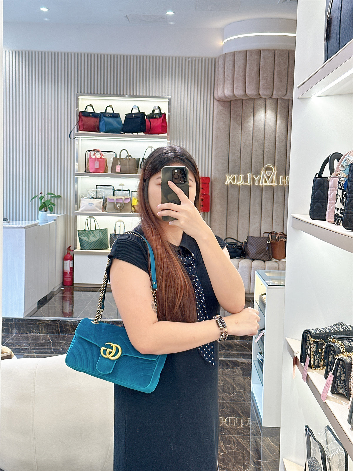 Gucci GG Marmont Small in Turquoise Velvet