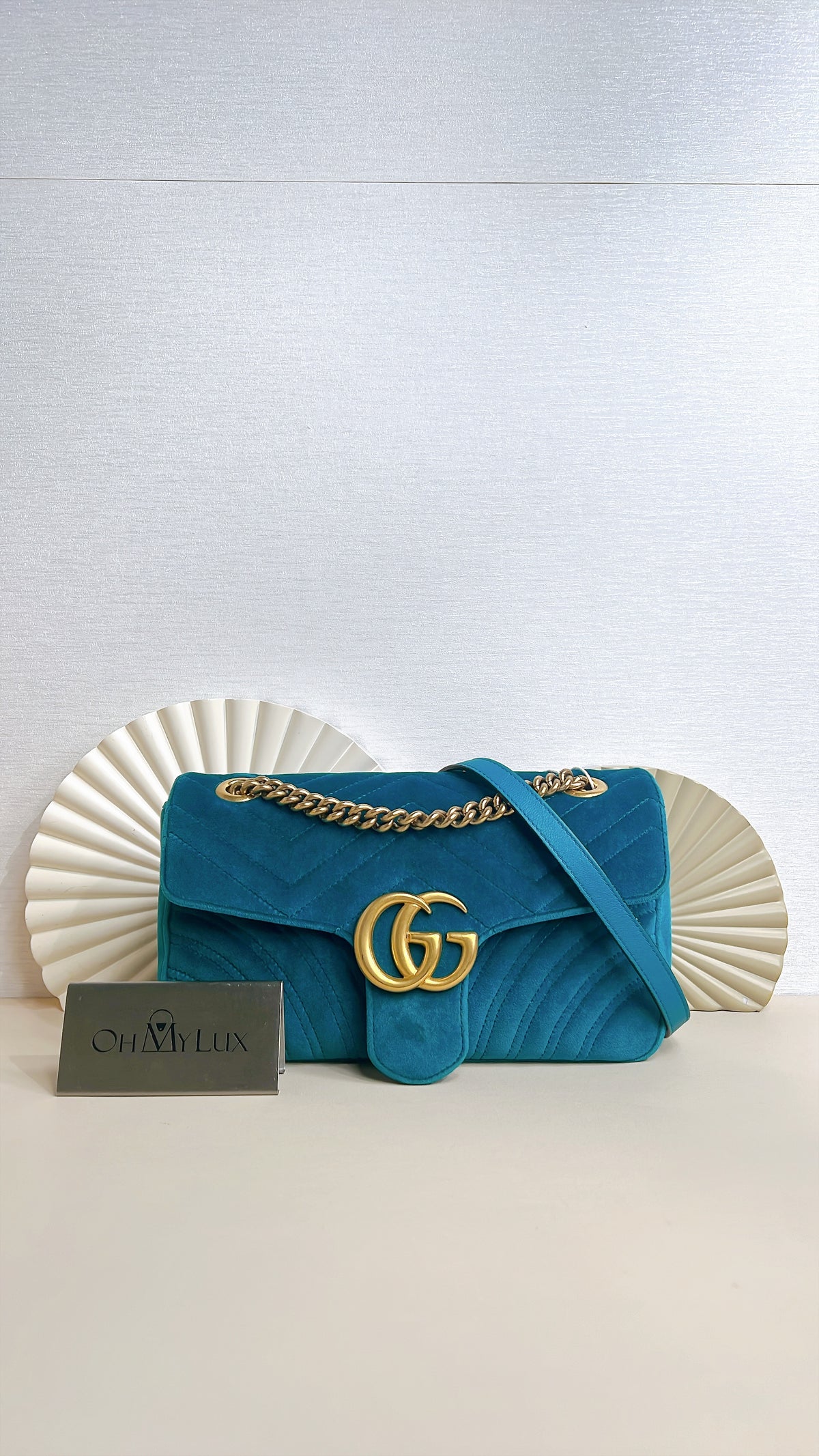 Gucci GG Marmont Small in Turquoise Velvet