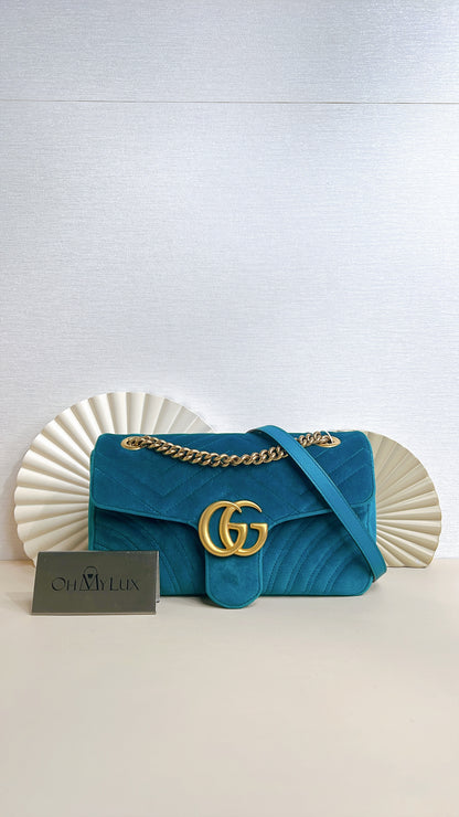 Gucci GG Marmont Small in Turquoise Velvet