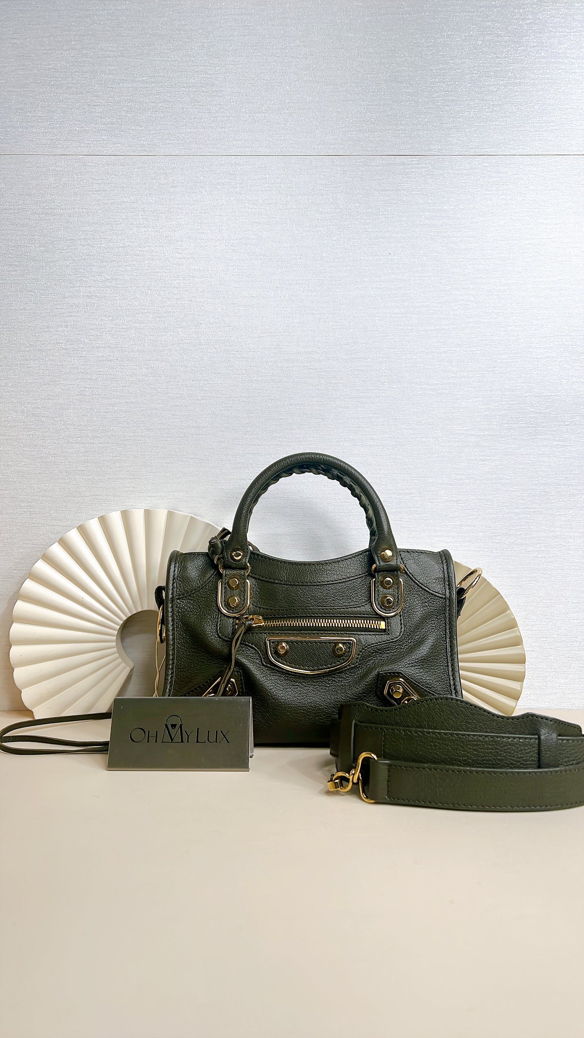Balenciaga City Mini in Khaki GHW