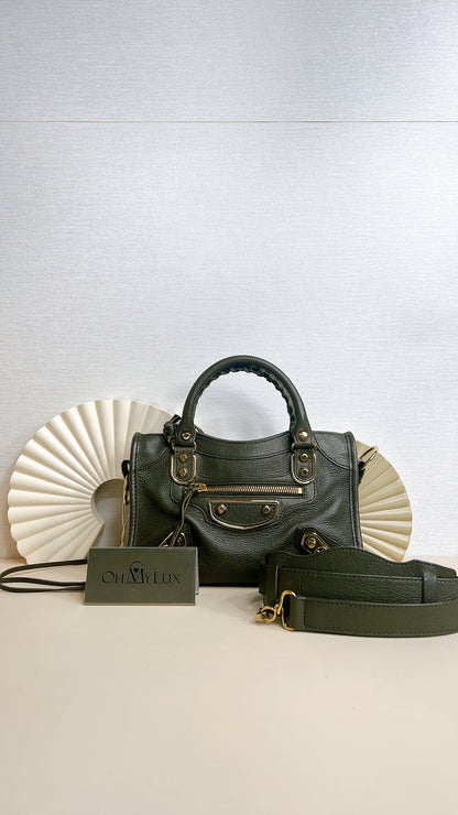 Balenciaga City Mini in Khaki GHW