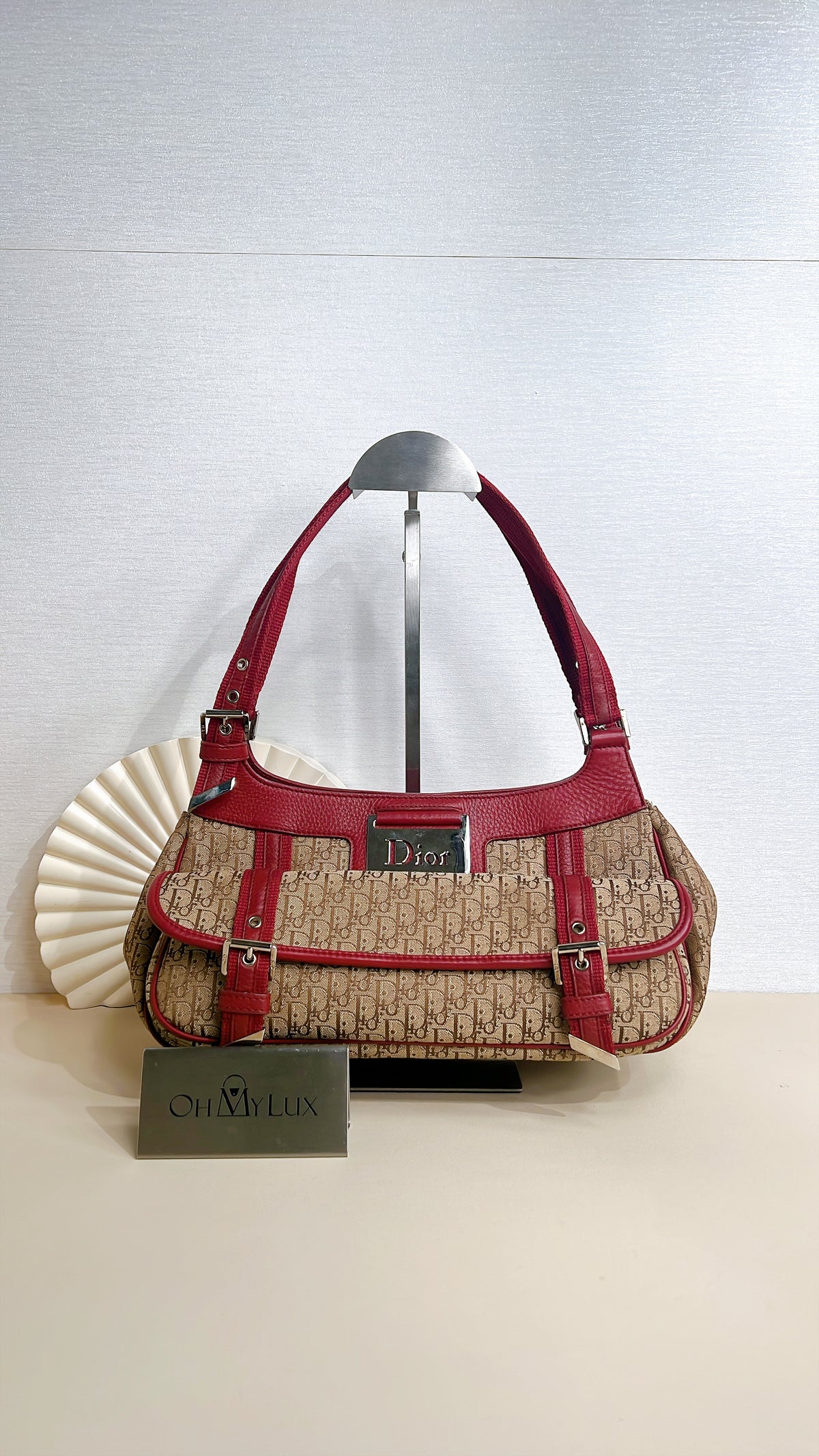 Dior Monogram Columbus Pocket Shoulder Bag in Beige / Red