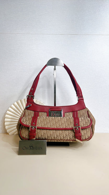 Dior Monogram Columbus Pocket Shoulder Bag in Beige / Red