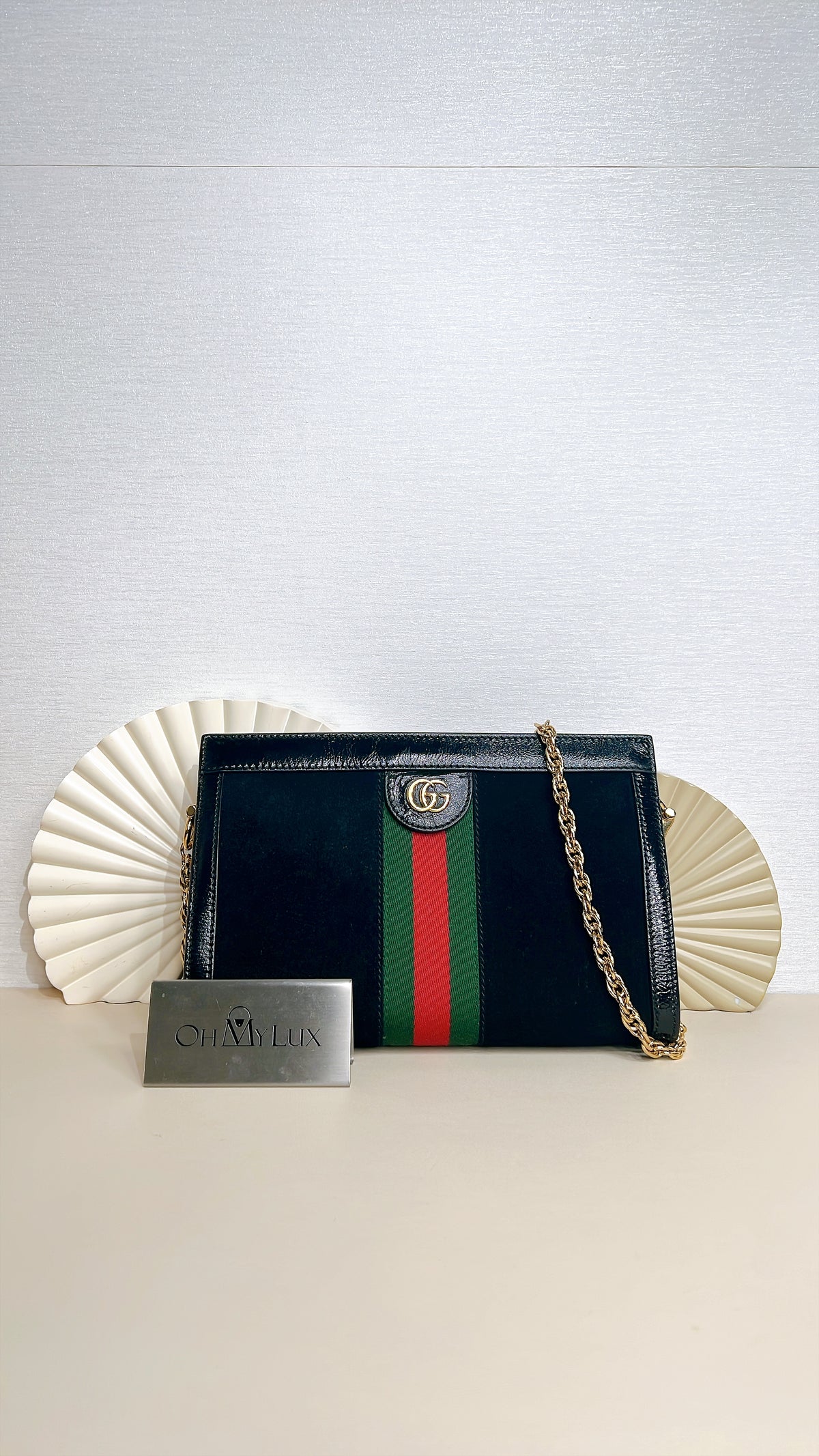 Gucci Suede Patent Ophidia Chain Bag Black