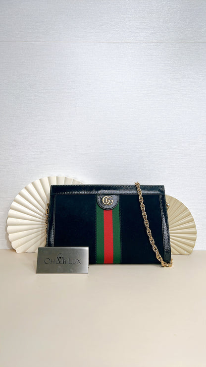 Gucci Suede Patent Ophidia Chain Bag Black