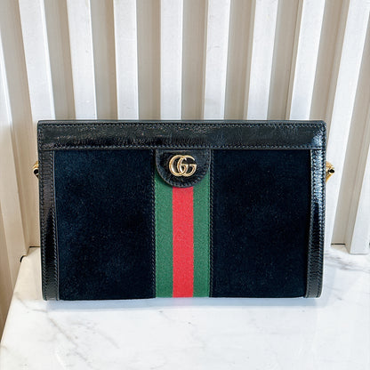 Gucci Suede Patent Ophidia Chain Bag Black
