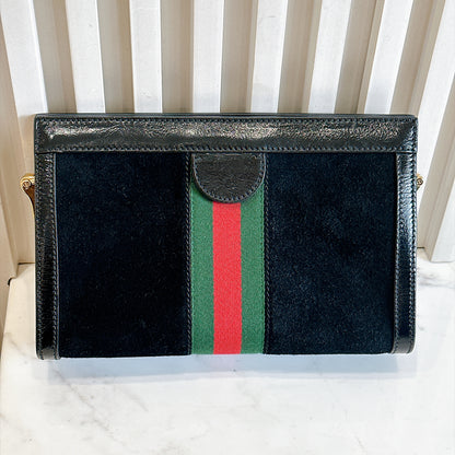 Gucci Suede Patent Ophidia Chain Bag Black