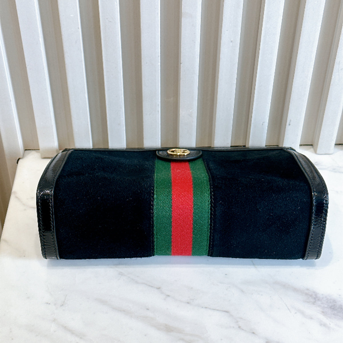 Gucci Suede Patent Ophidia Chain Bag Black