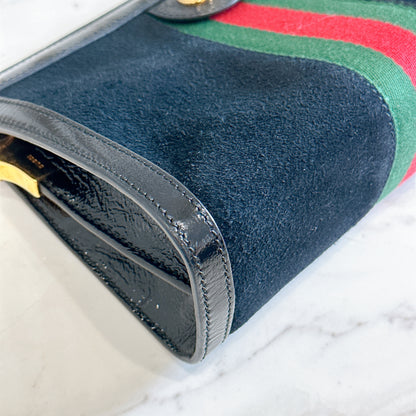 Gucci Suede Patent Ophidia Chain Bag Black