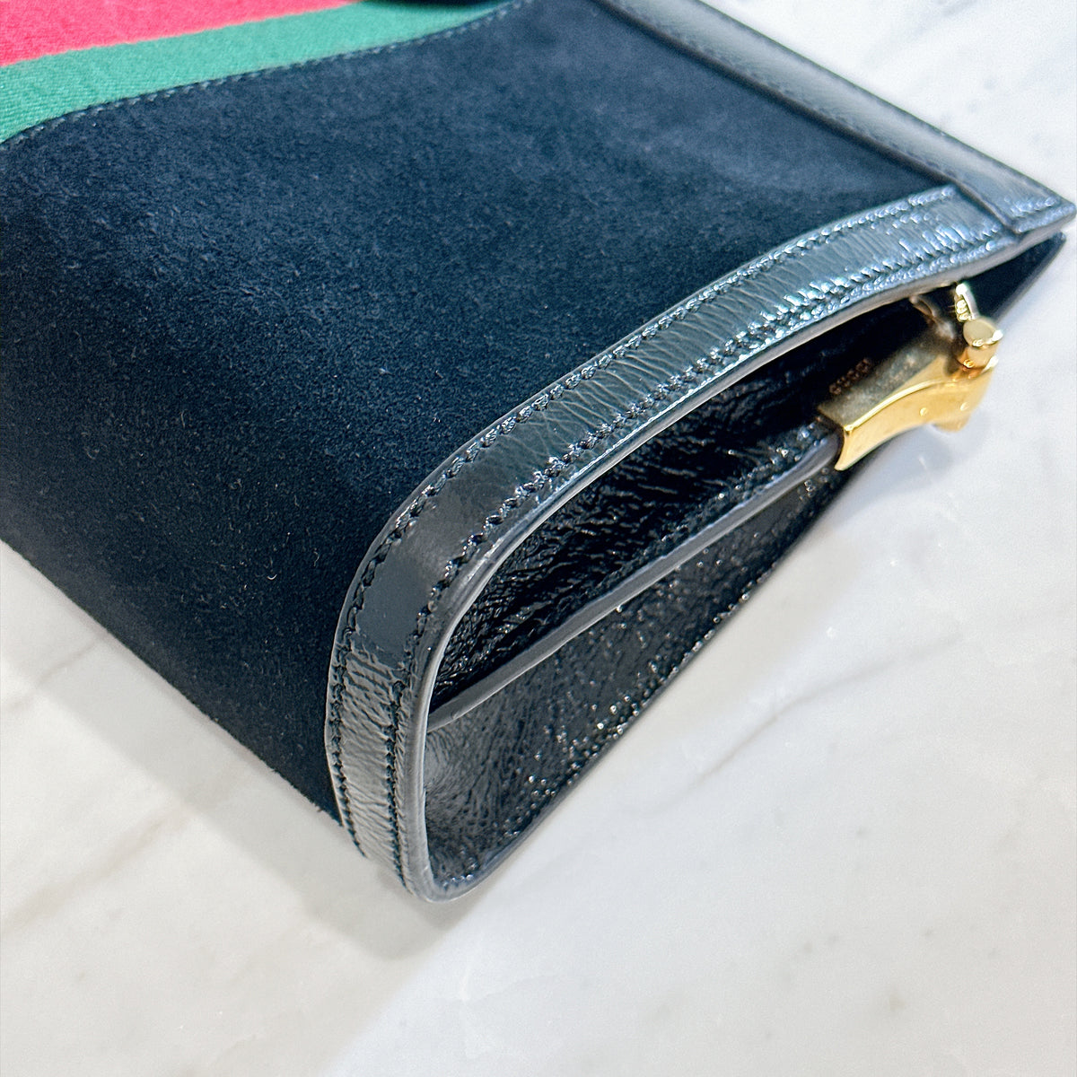 Gucci Suede Patent Ophidia Chain Bag Black