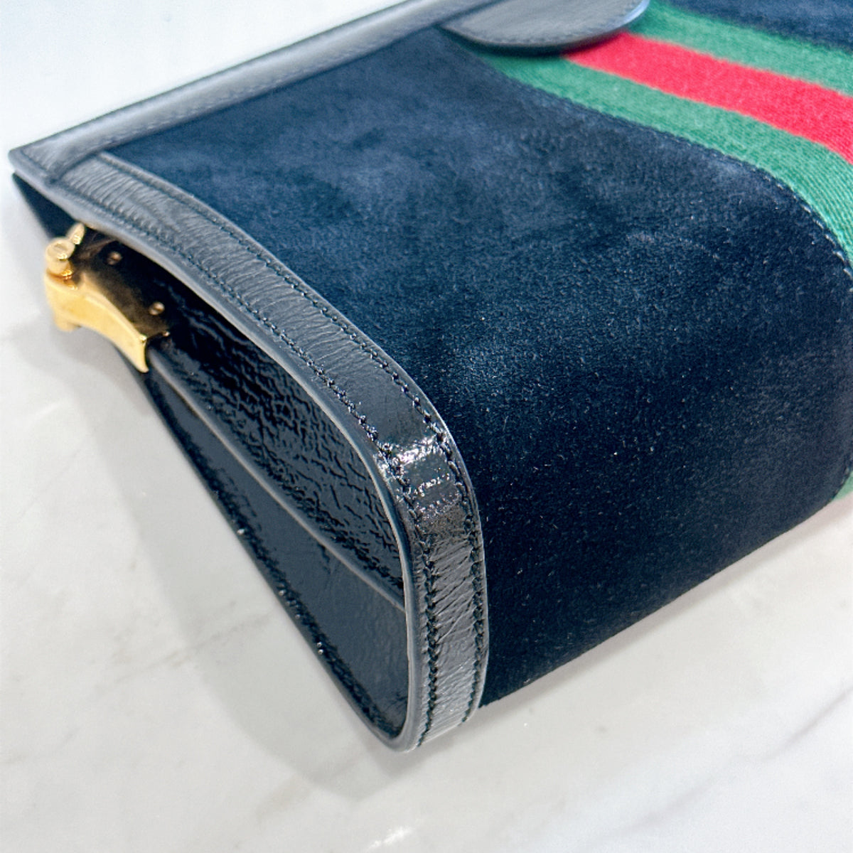 Gucci Suede Patent Ophidia Chain Bag Black