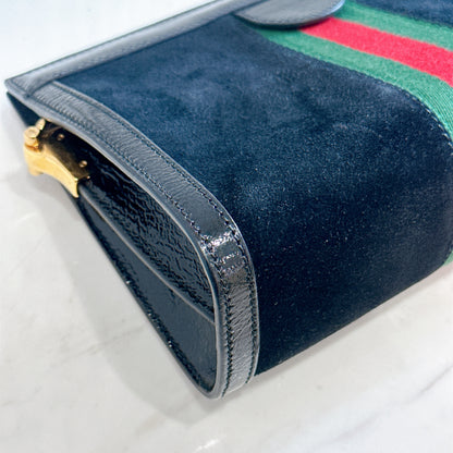 Gucci Suede Patent Ophidia Chain Bag Black
