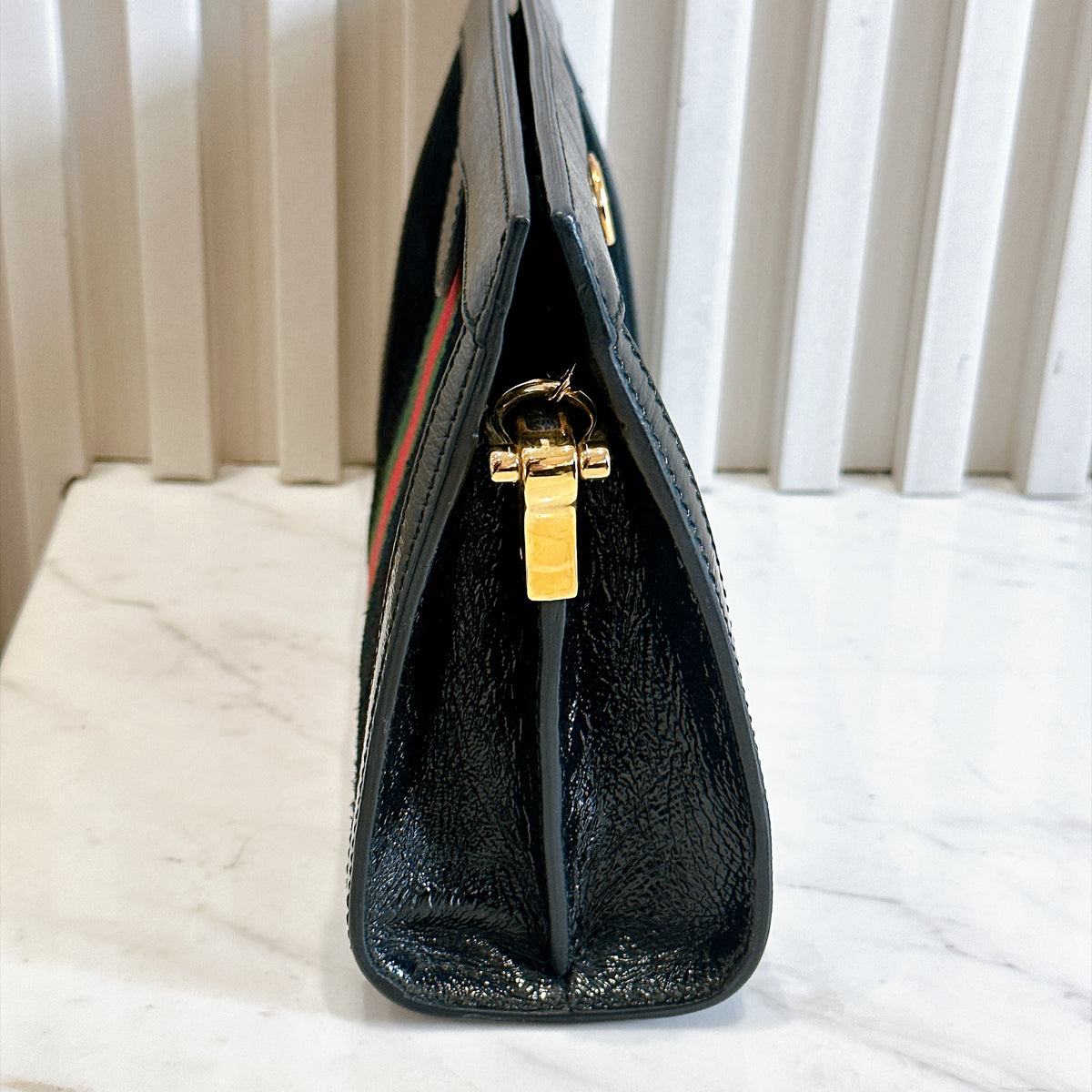 Gucci Suede Patent Ophidia Chain Bag Black