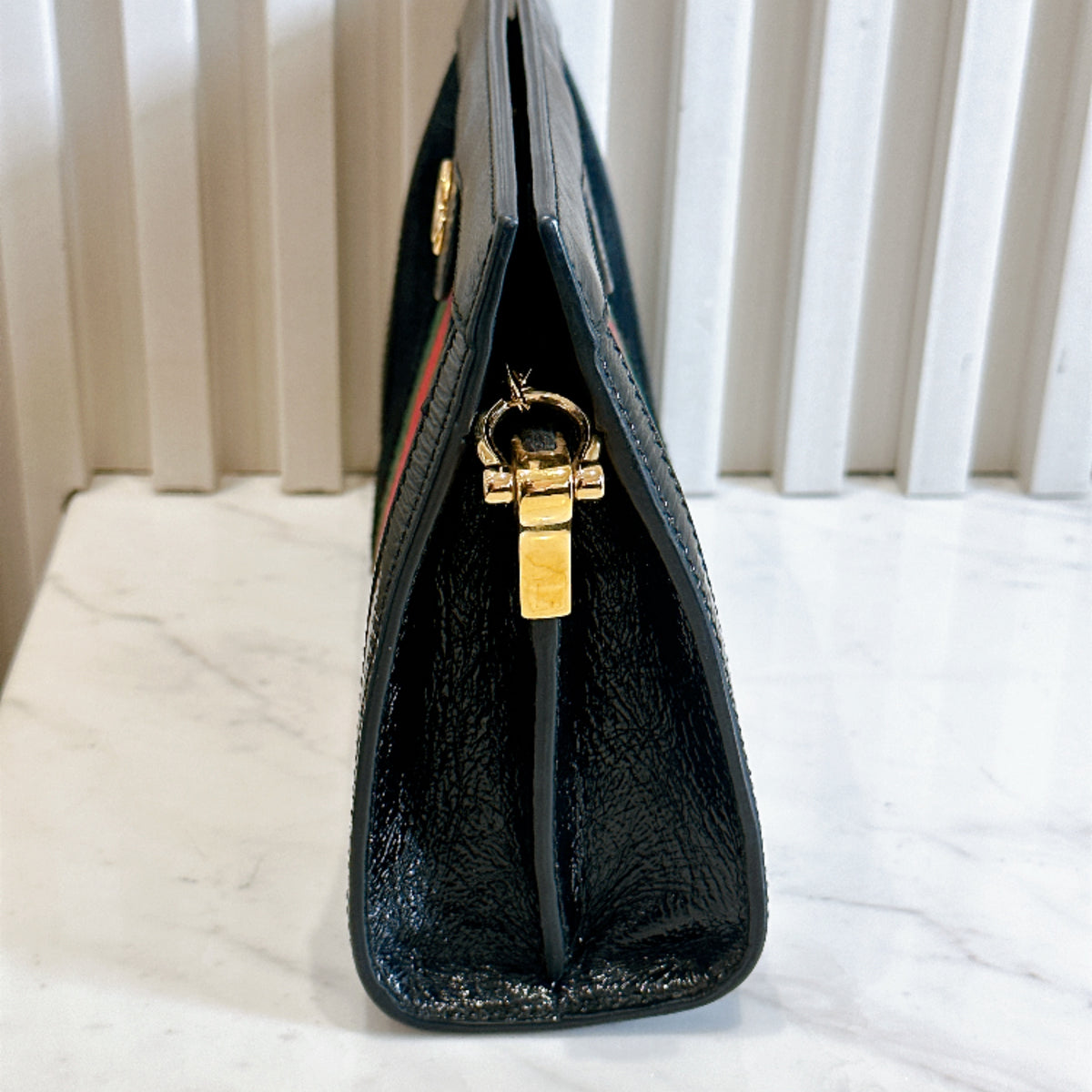 Gucci Suede Patent Ophidia Chain Bag Black