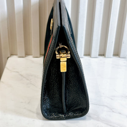 Gucci Suede Patent Ophidia Chain Bag Black