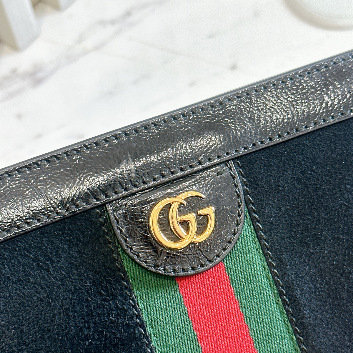 Gucci Suede Patent Ophidia Chain Bag Black