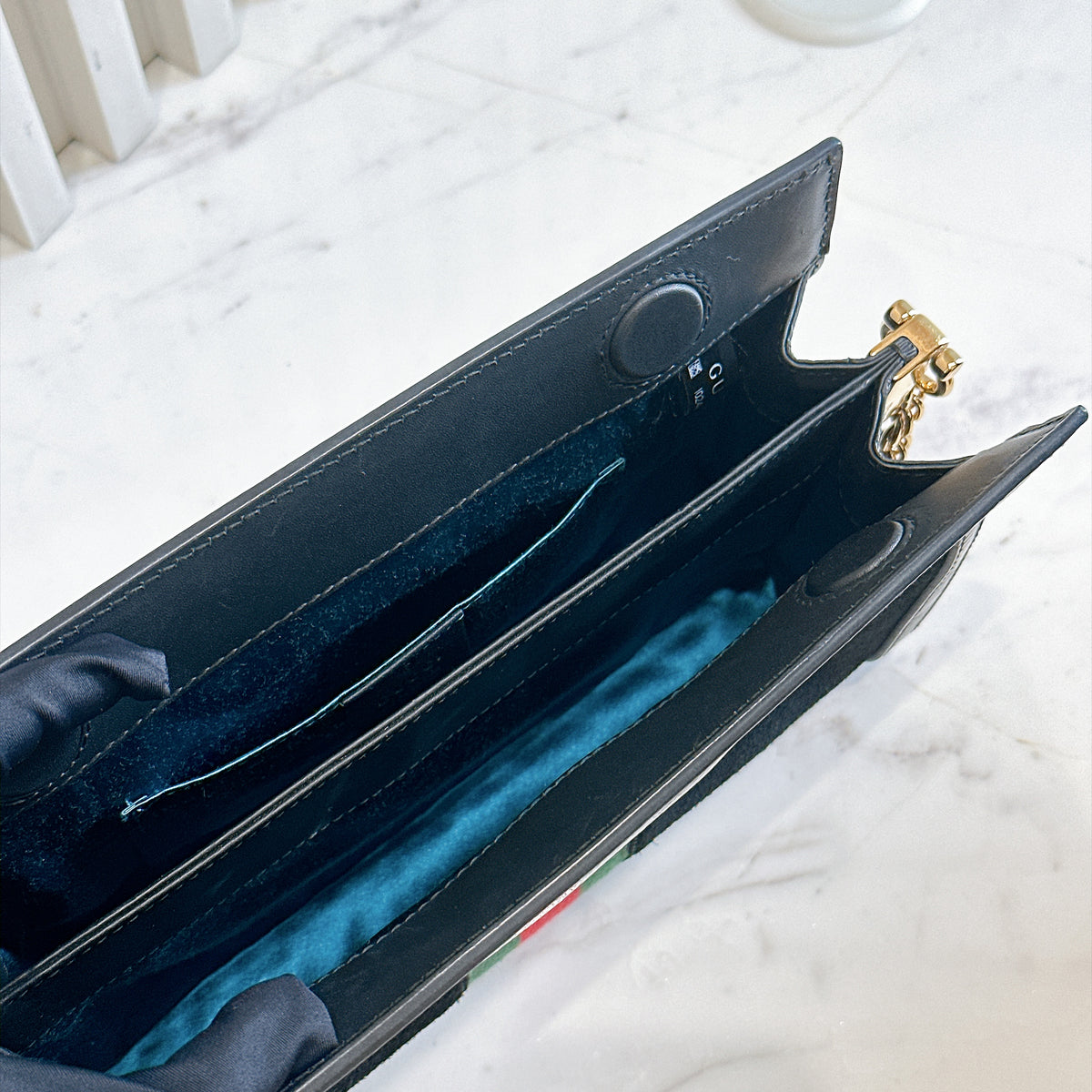 Gucci Suede Patent Ophidia Chain Bag Black
