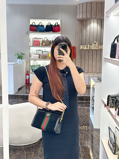 Gucci Suede Patent Ophidia Chain Bag Black