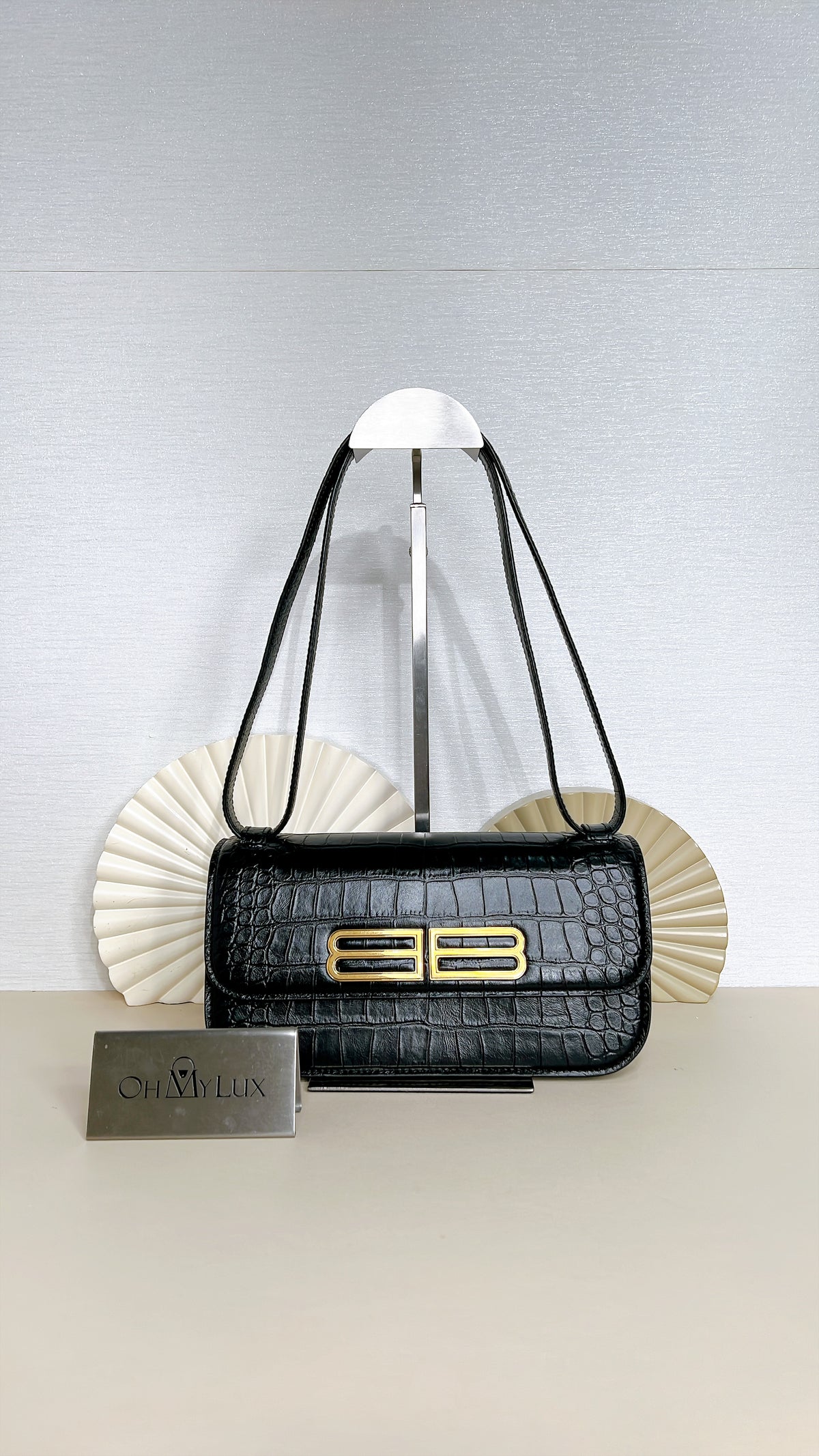 Balenciaga Gossip Small in Black Crocodile Embossed Calfskin