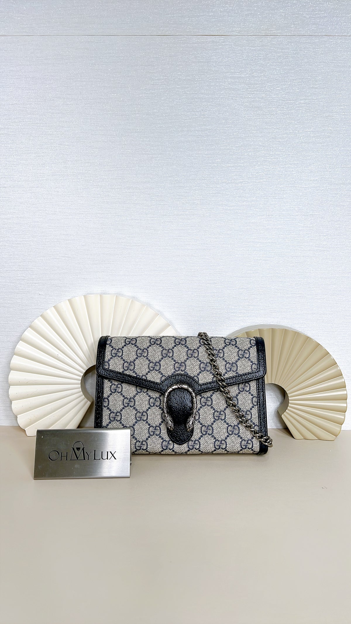 Gucci Dionysus GG Supreme Wallet On Chain in Navy Blue