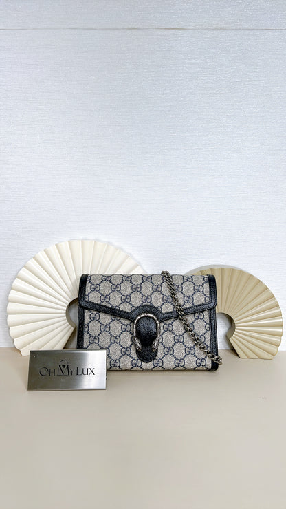Gucci Dionysus GG Supreme Wallet On Chain in Navy Blue