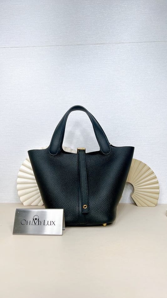 Hermes Picotin 18 Noir in GHW