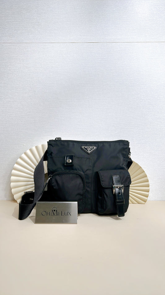 Prada Multi Pocket Belt Bag in Black Nylon