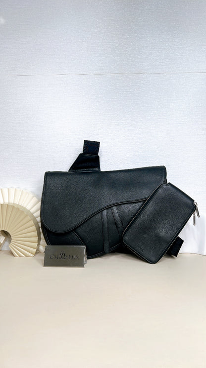 Dior Saddle Maxi in Black Grained Calf Leather