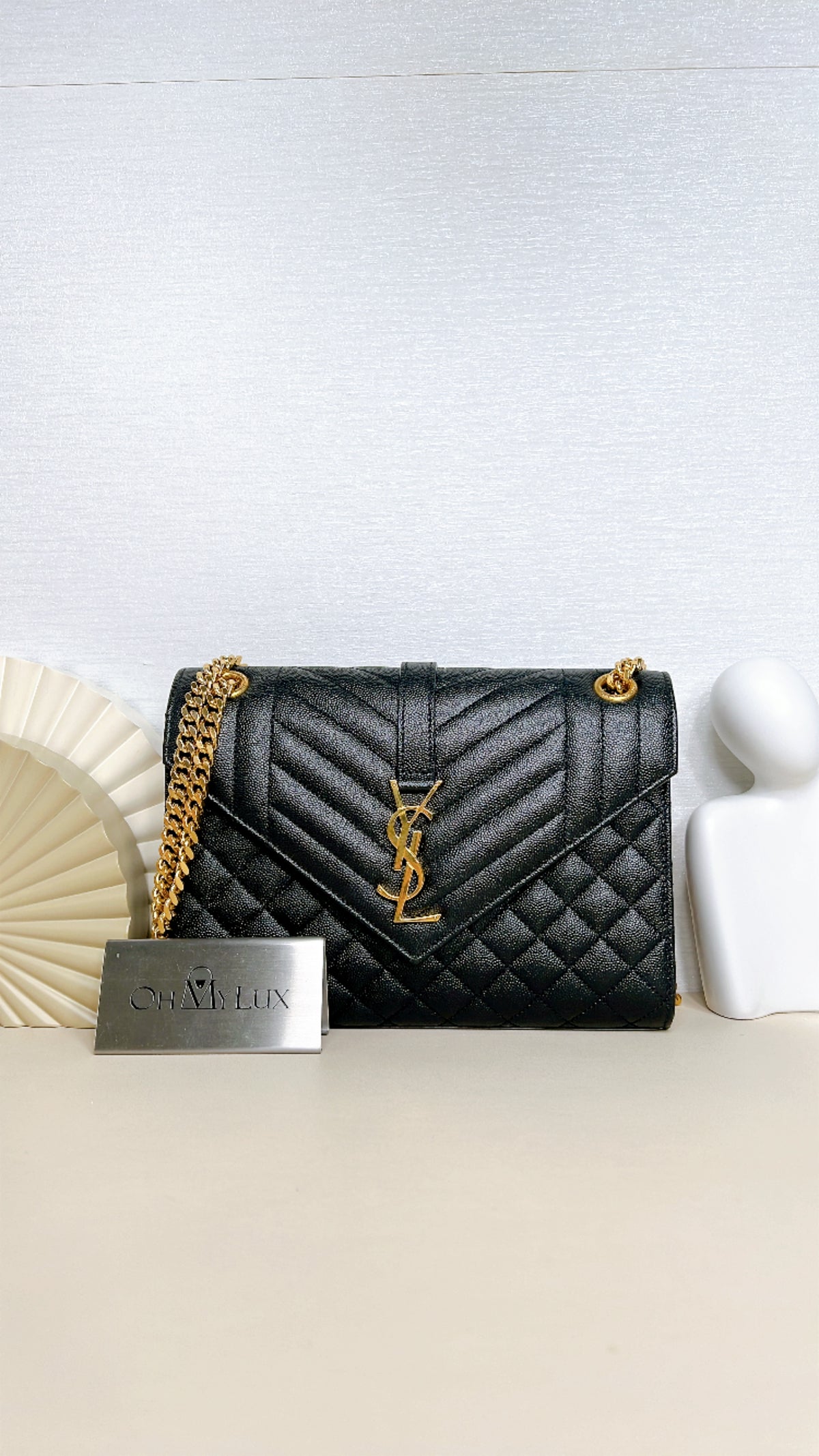 YSL Envelope Medium in Black GHW